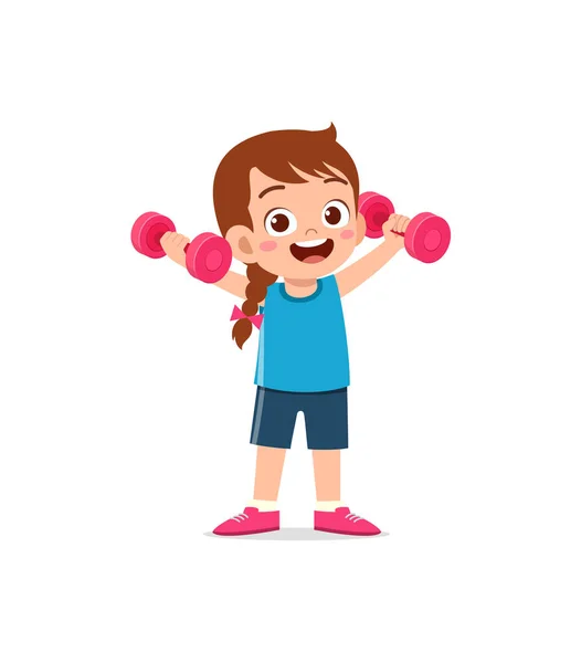 Little Kid Workout Lift Dumbbell — Stock Vector