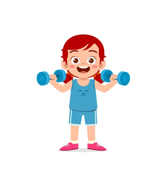 Little Kid Workout Lift Dumbbell — Stock Vector