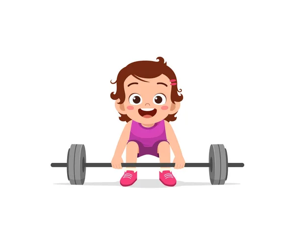 Little Kid Workout Weight Lifting — Stock Vector