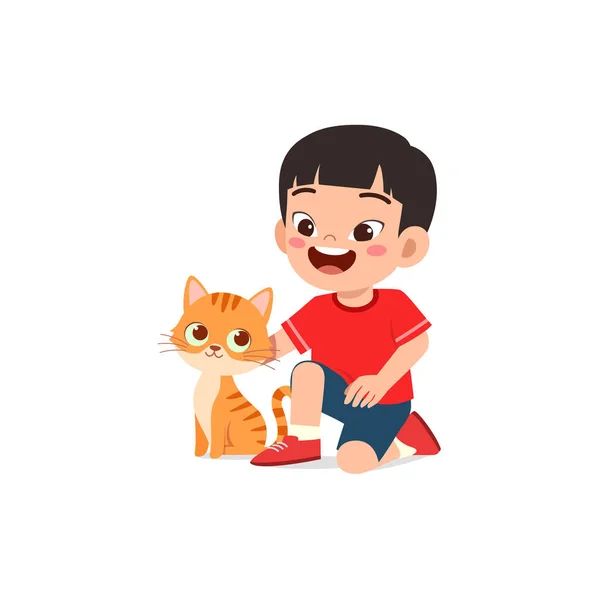 Kleines Kind Spielt Mit Kleiner Katze Zusammen — Stockvektor