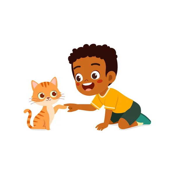 Pequeño Niño Jugar Con Poco Gato Juntos — Archivo Imágenes Vectoriales