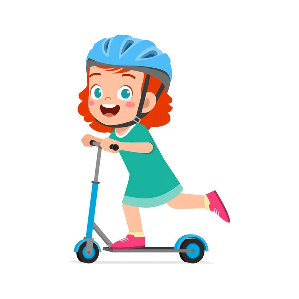 Pequena Criança Andar Scooter Usar Capacete — Vetor de Stock