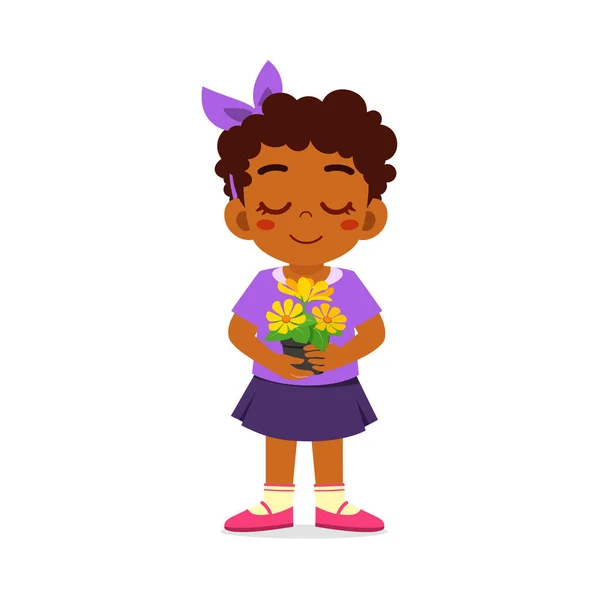 Criança Segurando Flor Com Bom Cheiro — Vetor de Stock