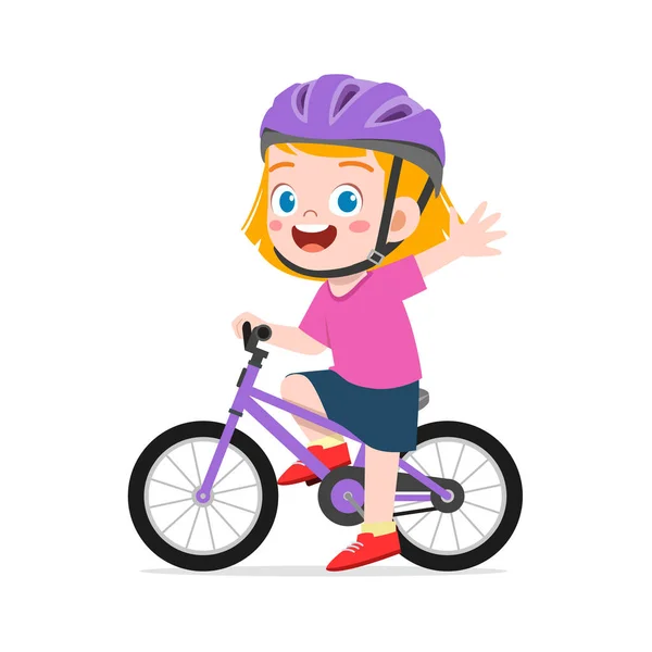 Niño Pequeño Montar Bicicleta Llevar Casco — Vector de stock