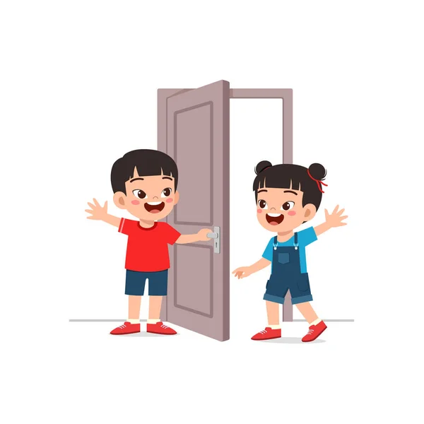 Küçük Çocuk Kapıyı Arkadaşına — Stok Vektör