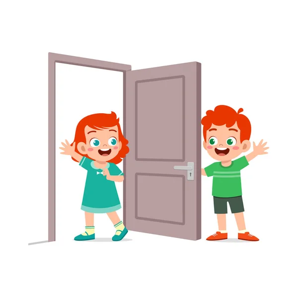 Küçük Çocuk Kapıyı Arkadaşına — Stok Vektör