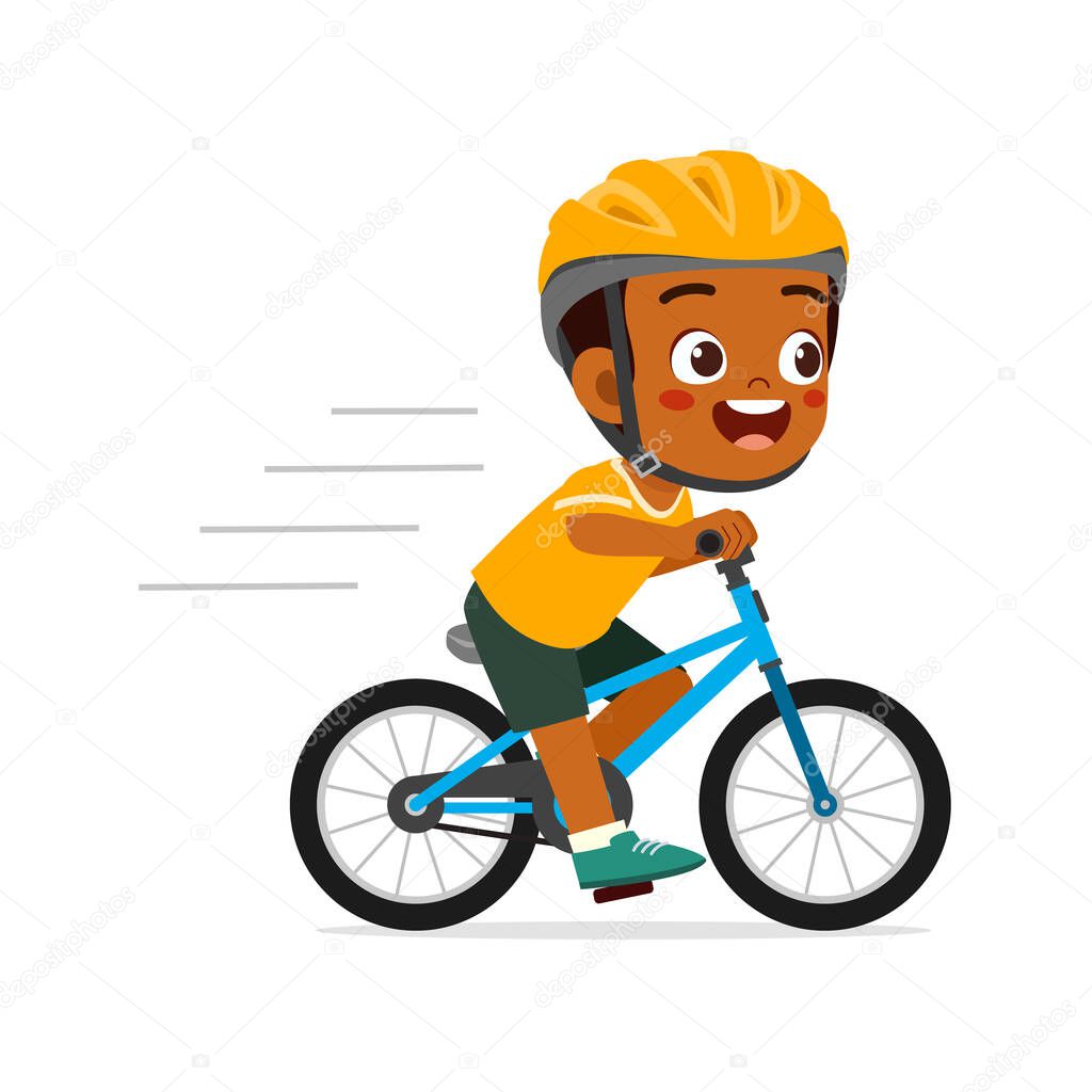 little kid ride bike and wear helmet