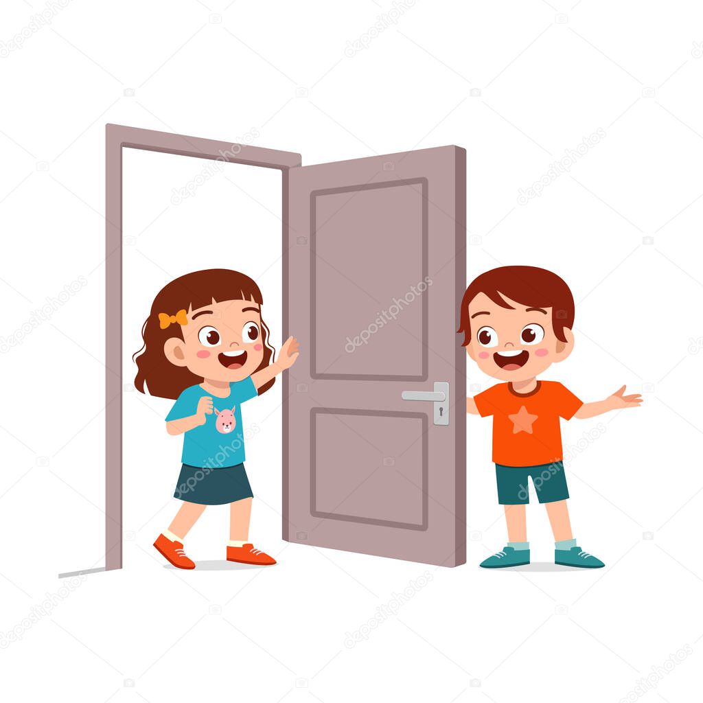little kid open the door for friend