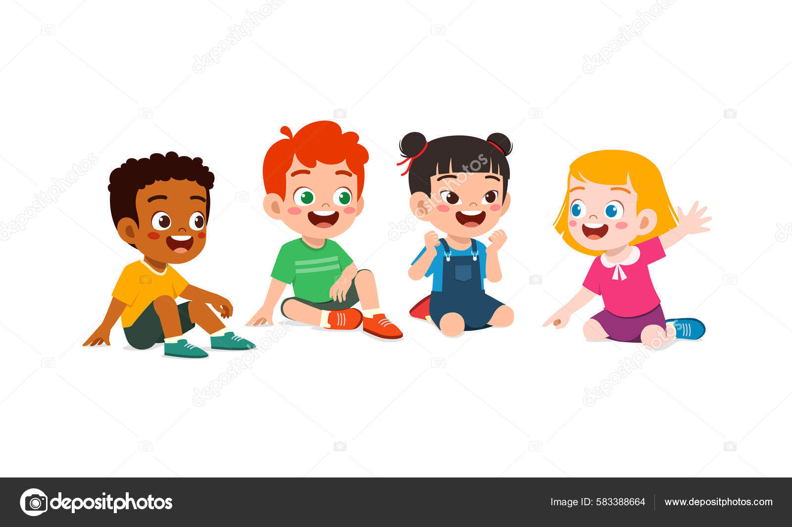 Little Kids Sit Together Friend Floor Stock Vector by ©colorfuelstudio
