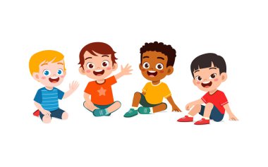 little kids sit together with friend on the floor clipart