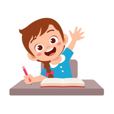 Küçük çocuk soruyu cevaplamak için elini kaldır.
