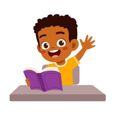 Küçük çocuk soruyu cevaplamak için elini kaldır.