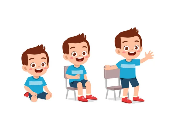Little Kids Pose Sit Standing — Image vectorielle