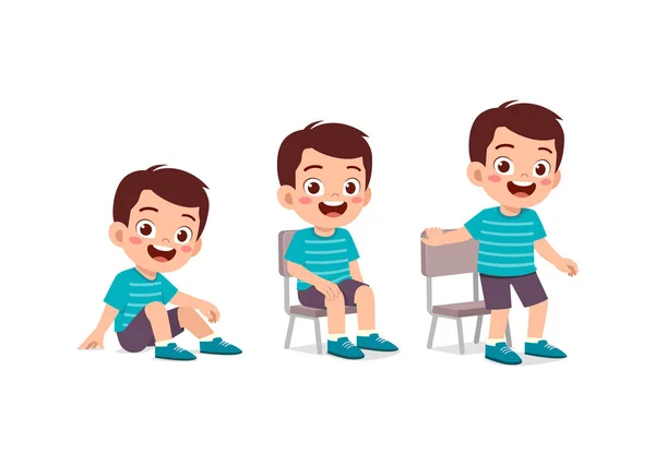Kleine Kinder Pose Sitzen Und Stehen — Stockvektor