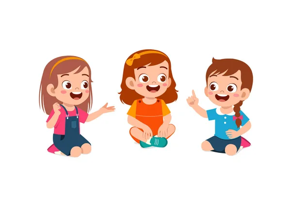 Little Kids Sit Together Friend Floor — Stock Vector