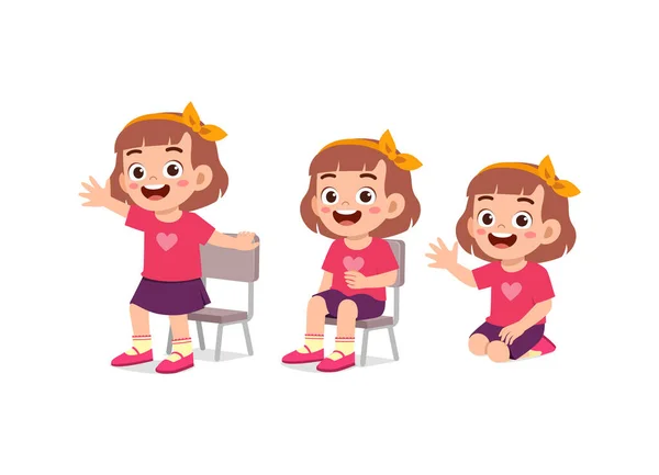 Little Kids Pose Sit Standing — 스톡 벡터