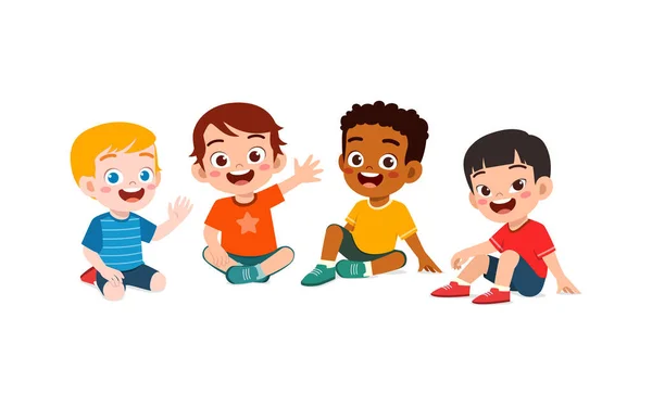 Kleine Kinderen Zitten Samen Met Een Vriend Vloer — Stockvector