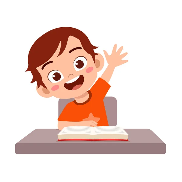 Little Kid Raise Hand Answer Question — Stock Vector