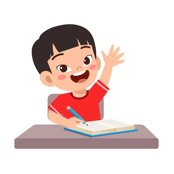 Little Kid Raise Hand Answer Question — Stock Vector