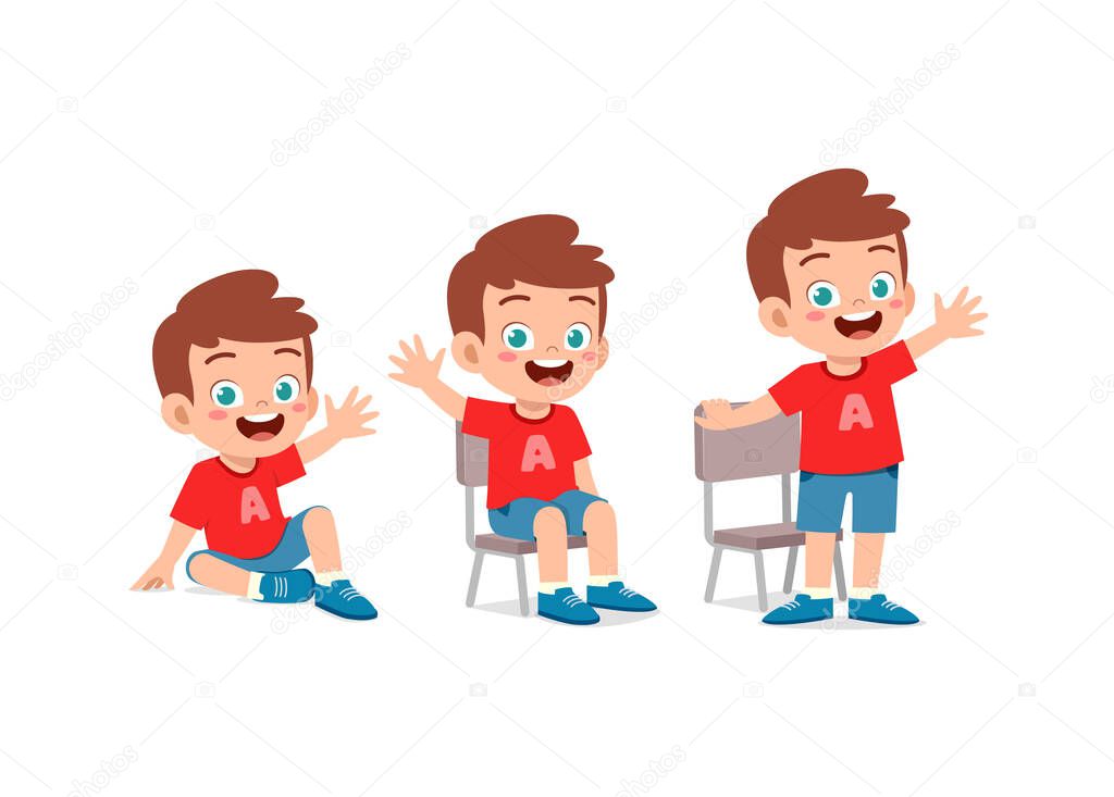 little kids with pose sit and standing