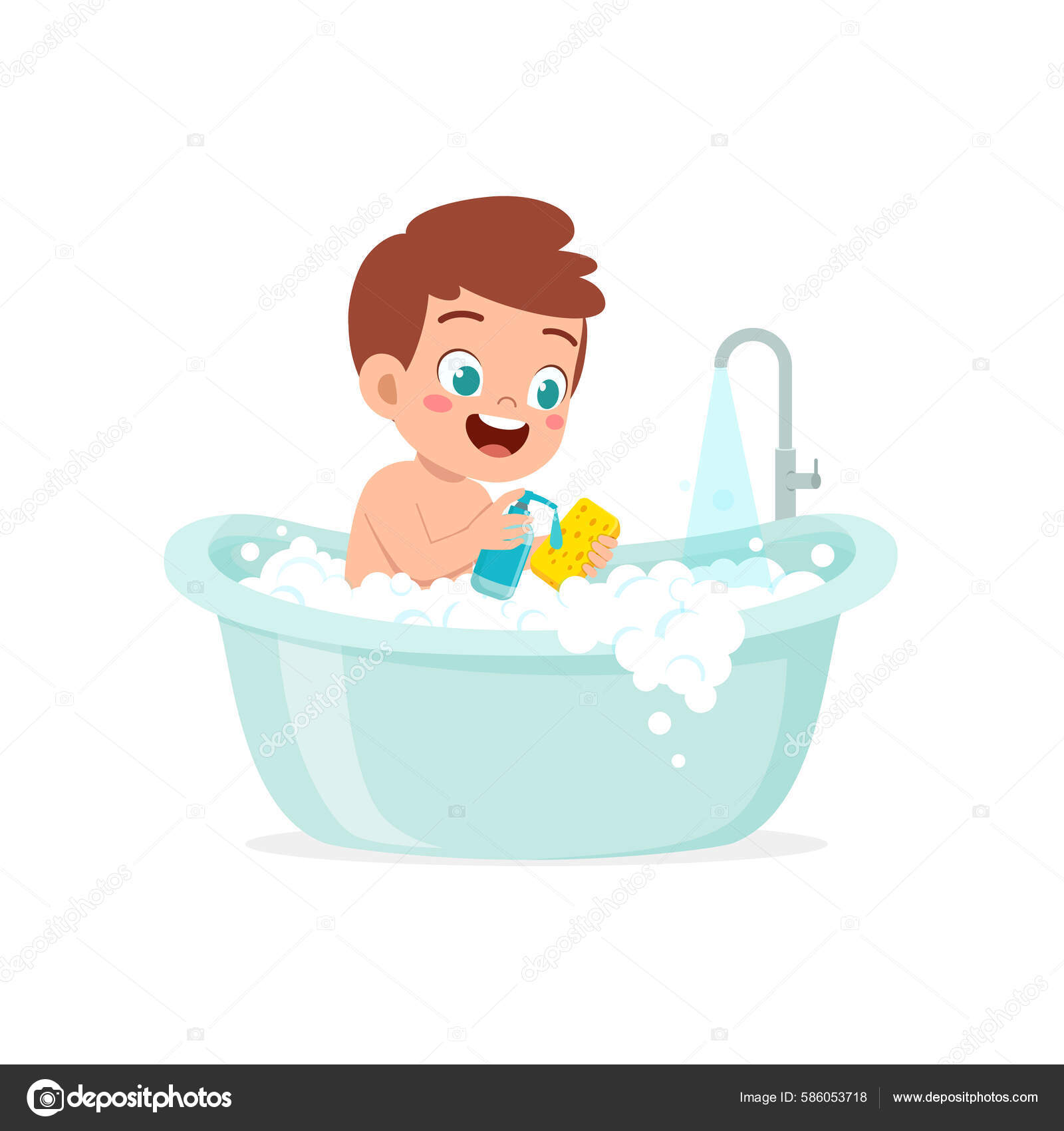 Little Kid Take Bath Bathtub Stock Vector by colorfuelstudio