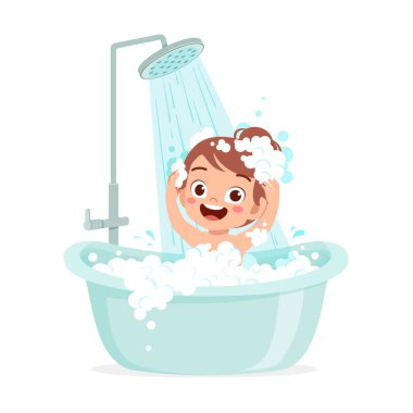 little kid take a bath in the bathtub