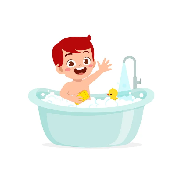 Little Kid Take Bath Bathtub — Stockvektor