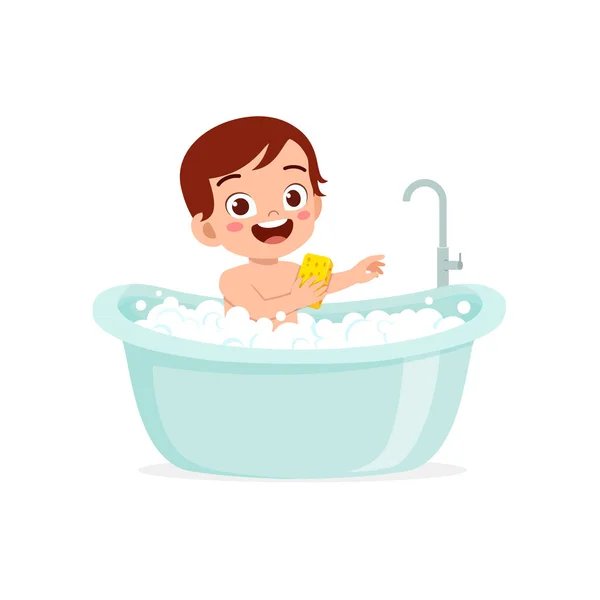 Little Kid Take Bath Bathtub — 图库矢量图片