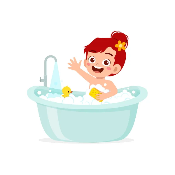 Little Kid Take Bath Bathtub — Stock Vector