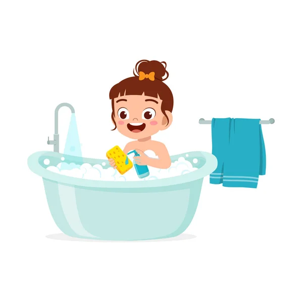 Little Kid Take Bath Bathtub — 图库矢量图片