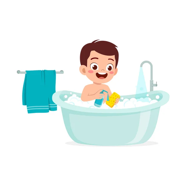 Little Kid Take Bath Bathtub — 图库矢量图片