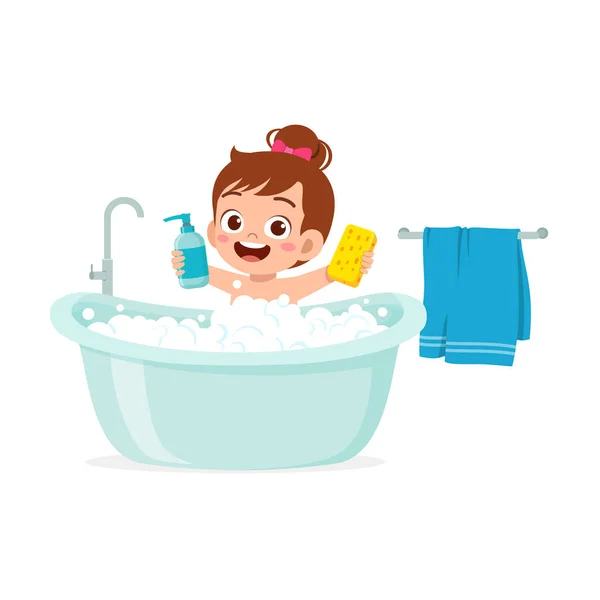 Little Kid Take Bath Bathtub — Vettoriale Stock