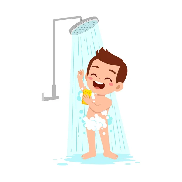 Little Kid Take Shower Wash Body —  Vetores de Stock
