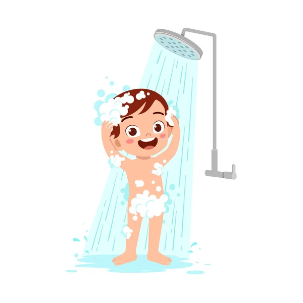 Little Kid Take Shower Wash Body — Vetor de Stock