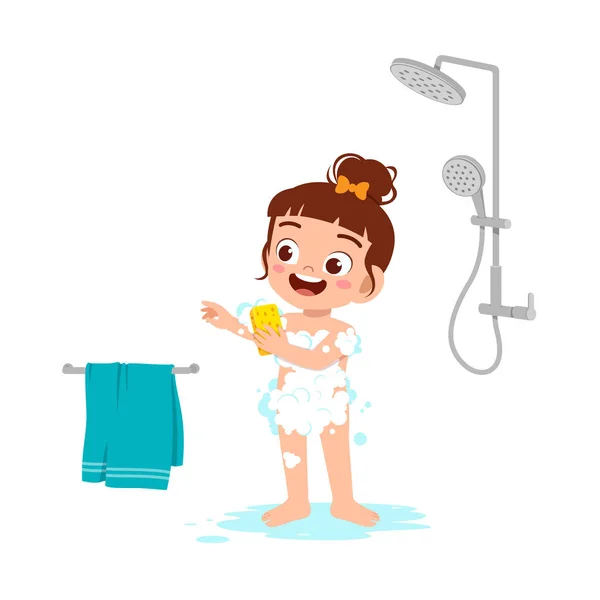 Little Kid Take Shower Wash Body — Vetor de Stock