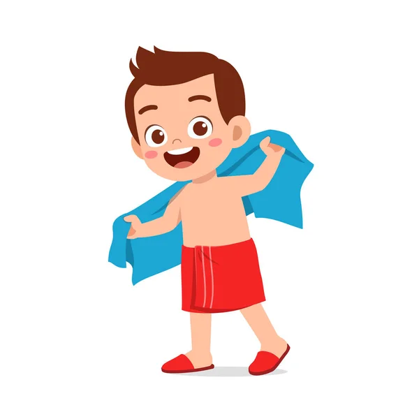 Little Kid Dry Body Towel Bath — 스톡 벡터