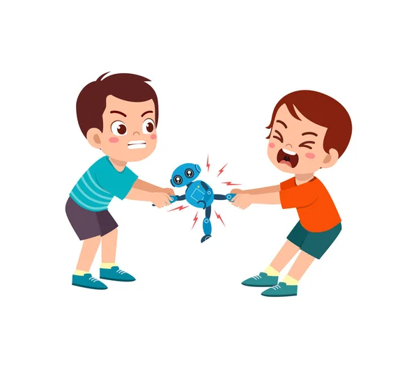 Little Kid Pulling Toy Friend Feel Angry — Vector de stock