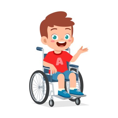 little kid sit on wheelchair and feel happy
