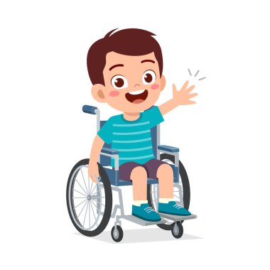 little kid sit on wheelchair and feel happy