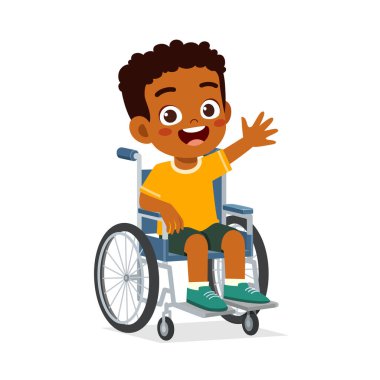 little kid sit on wheelchair and feel happy clipart