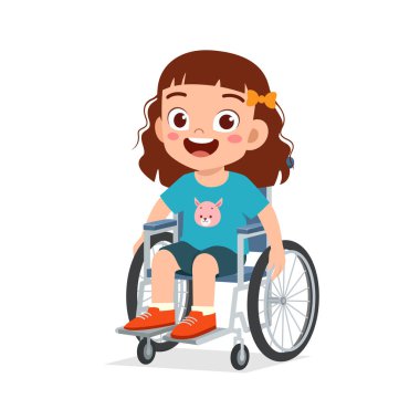 little kid sit on wheelchair and feel happy