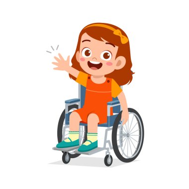 little kid sit on wheelchair and feel happy