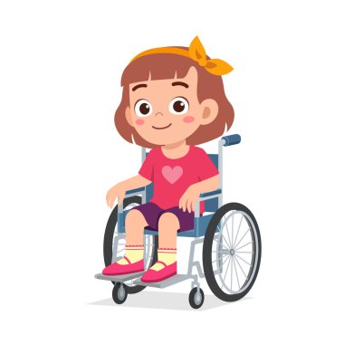 little kid sit on wheelchair and feel happy
