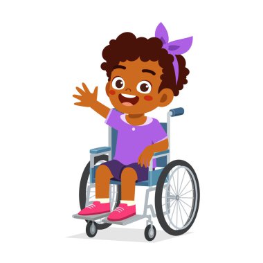 little kid sit on wheelchair and feel happy