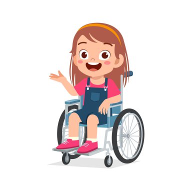 little kid sit on wheelchair and feel happy