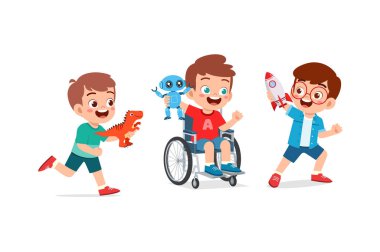 little kid on wheelchair play toy with friend