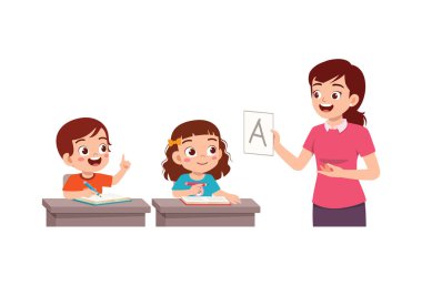 young teacher explain to student about letter