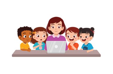 teacher explain about computer and internet to student