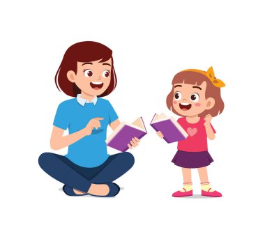 little kid learn how to read with teacher