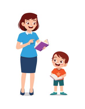 little kid learn how to read with teacher